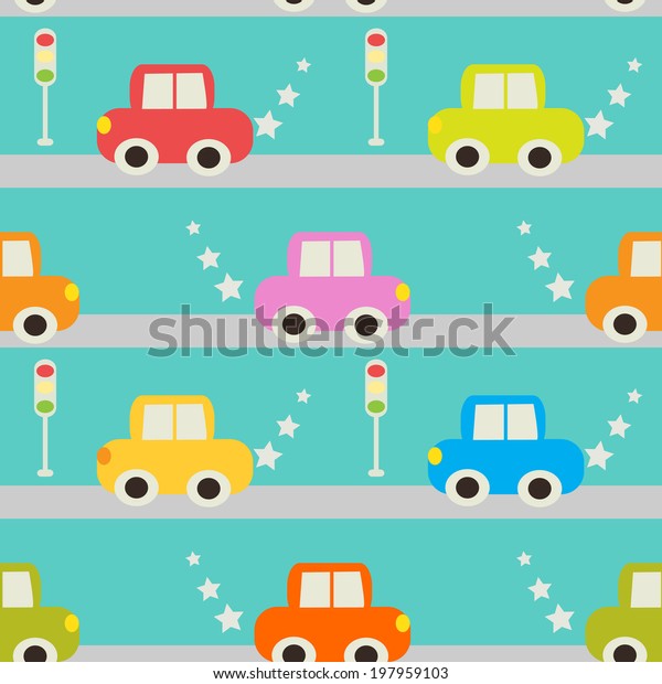 Seamless
pattern with cartoon cars. Illustration
format.