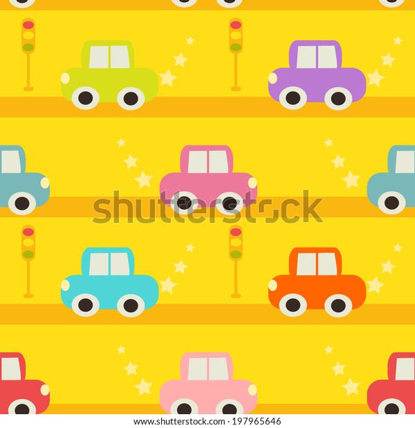 Seamless\
pattern with cartoon cars. Illustration\
format.