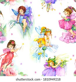 Seamless Pattern With Cartoon Fairy