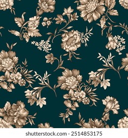 Seamless pattern with cherry blossom. Hand draw cherry blosoom flowers. Vector pattern with sakura branch and flying petals of cherry blossoms
