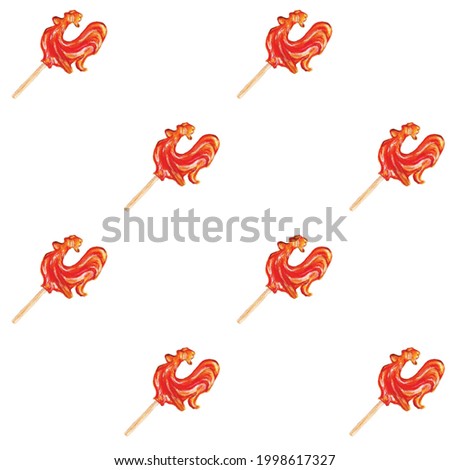 Seamless pattern cockerel on a stick