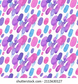 Seamless pattern with colored spots and dots. Watercolor illustration. Holidays. Abstraction. Purple circles. Printing on fabric. Packing paper. Natural. Elements. Happy Birthday. Pink. Design. Art. - Powered by Shutterstock - Get 15% off with code: PIKWIZARD15