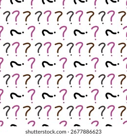 Seamless pattern of colorful question marks in various sizes and styles. Hand drawn doodle question pattern background. Question seamless pattern with kawaii design.