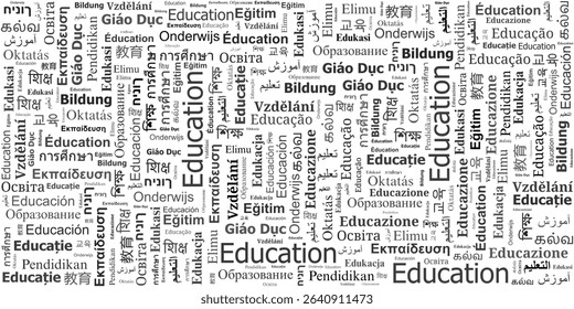 A seamless pattern composed of "education" in various languages and fonts, ideal for academic backgrounds, learning materials, or school promotions.