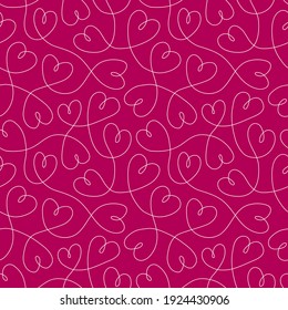 Seamless Pattern With Continuous Line Hearts In Burgundy Colors. Valentine's Day Background Illustration