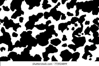 Seamless pattern. Cow skin or dalmatian fur or panda coat. Spots. Black and white.  Animal print, texture background.