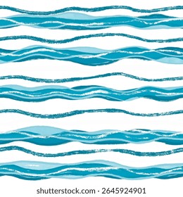Seamless pattern with crayon wavy lines. Abstract pastel background with stripes with chalk texture