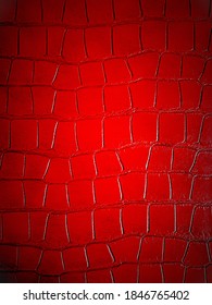 Seamless Pattern With Crocodile Or Aligator Print. Red Snake Skin Texture Imitation Wallpaper With Vignetting Effect