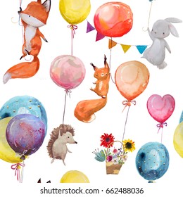 Seamless Pattern With Cute Animals With Balloons