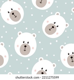 Seamless pattern with cute bear. Childish texture with polar bear. 