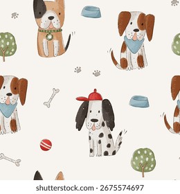 Seamless pattern with cute dogs for typography poster, card, label, brochure, flyer, page, fabric and banner design.