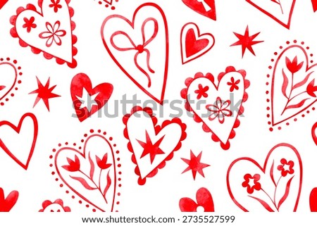 Seamless pattern of cute hearts for Valentine's Day. Whimsical design