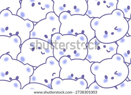 A seamless pattern of cute, minimalist white bear faces. Soft purple outlines with blurred lavender-purple blush spots on the cheeks and ears. V
