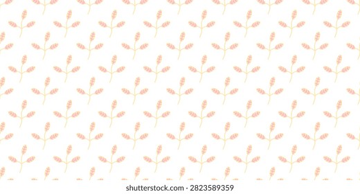 Seamless pattern with cute pastel pink leaf sprigs on white background. Minimalist botanical floral  illustration for fabric, wallpaper, wrapping paper, and decorative backdrop.