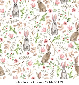 Seamless Pattern Cute Rabbits Watercolor Hand: стоковая иллюстрация ...