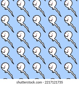 Seamless Pattern Of Cute Sperm Cartoon