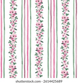 Seamless pattern with cute spring flowers. Cute kid floral design hand drawn with watercolor. Simple and elegant seamless tile for wallpaper, textile, fabric, packaging