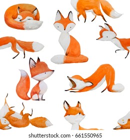 Seamless Pattern Cute Watercolor Fox Stock Illustration 661550965 