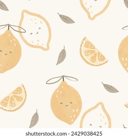 Seamless pattern with cute yellow lemons. Creative  texture for fabric, wrapping, textile, wallpaper, apparel. 