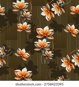Seamless Pattern For Digital Print Abstract Flowers and Solid Ground Colure