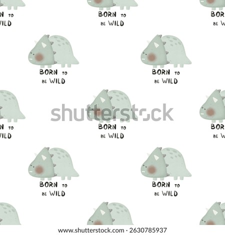 seamless pattern with dinosaurs, decor elements. Colorful illustration, flat style. design for fabric, print, wrapper	
