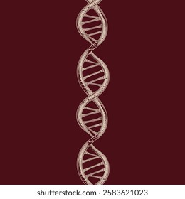 Seamless Pattern with DNA Double Helix on a Cherry Red Background