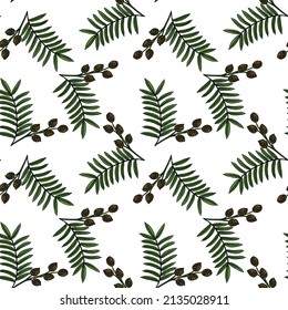 seamless pattern with drawing branch of calamus palm at white background, hand drawn illustration