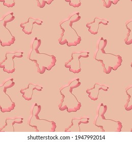 Seamless pattern of Easter bunny pastel colored Cookie Cutter on pink pastel background. Happy Easter Day concept. Minimal Easter concept.. Easter cooking baking background.                           