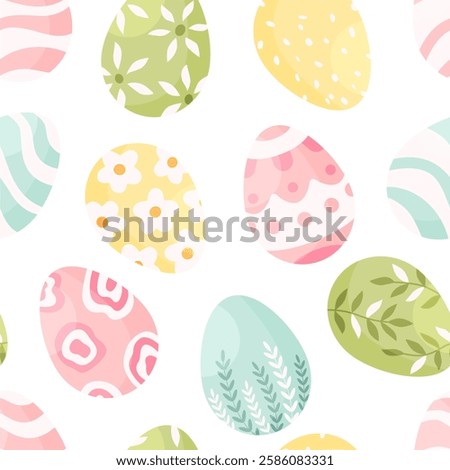 Seamless pattern with Easter eggs on a white background. Easter illustration background. Cartoon illustration