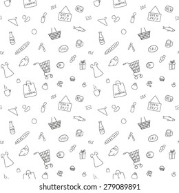 Seamless Pattern Of Elements Shopping On White Background
