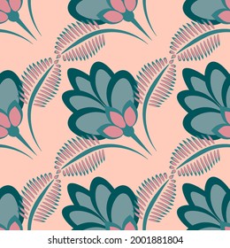 Seamless pattern, endless texture - stylized flowers - graphics. Plants. Design elements - Wallpaper, textiles, packaging, background for sites or mobile apps