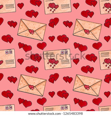 Seamless pattern with envelopes and hearts for Valentine's day