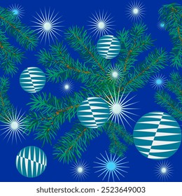 seamless pattern with evergreentree branches and balls