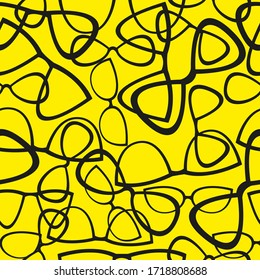 Seamless Pattern Eyeglass Frames On A Yellow Background. Big And Small.