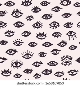 Seamless pattern with eyes. Flat design. Free hand drawing style. Contemporary modern trendy  illustration. All elements are isolated.