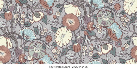 Seamless pattern with fantasy cactus. Vector background Seamless beautiful ethnic Indian floral Paisley damask pattern on background 