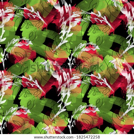 Seamless pattern with feathers. Mystic background with faces and watercolor effect. Textile print for bed linen, jacket, package design, fabric and fashion concepts
