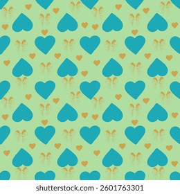seamless pattern features charming blue hearts on light green background, pxl 5000x5000, ideal for various applications, including fabric prints, stationery, digital designs, and home decor, wedding