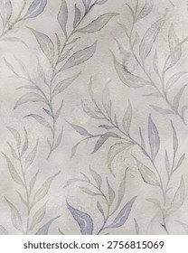 Seamless pattern featuring a misty image with leafy branches