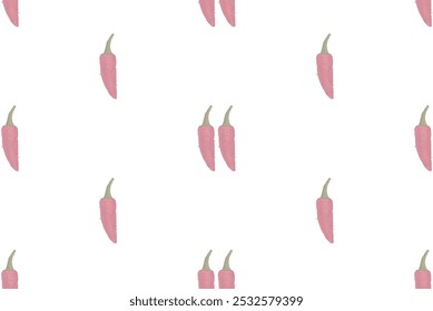 A seamless pattern featuring red chili peppers on a white background. Red chili peppers seamless pattern. Red chili peppers watercolor