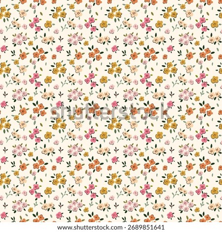 A seamless pattern featuring small, brightly colored flowers on a simple, vivid floral background, ideal for fabric, wallpaper, and packaging decoration. Vector illustration ep.16