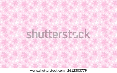 Seamless pattern featuring small, stylized flowers and star like elements in pink and white, creating a cheerful and charming design