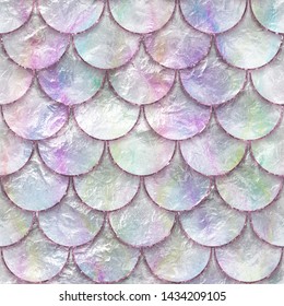 Seamless Pattern Of Fish Scales, Fish Skin, Mother Of Pearl Texture, 3d Illustration