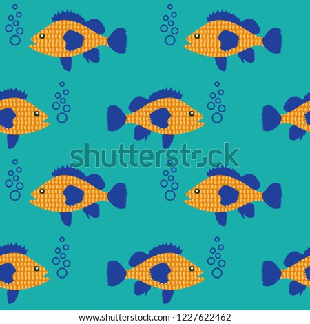 Seamless Pattern Fish Swimming Sea Design Stock Illustration