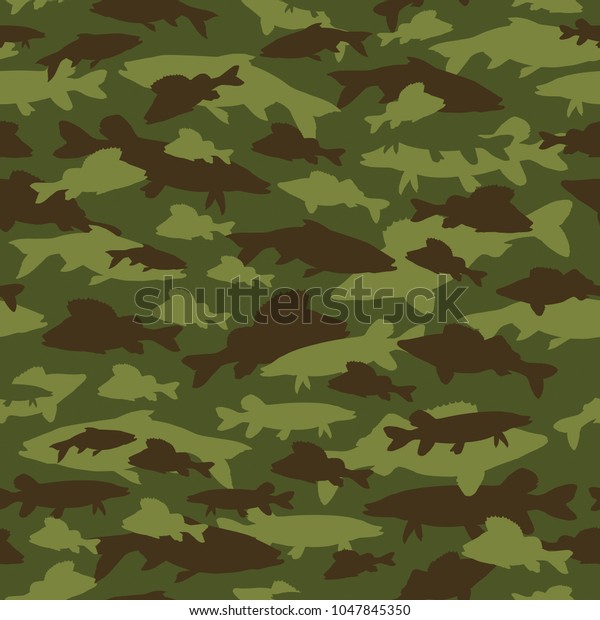 Seamless Pattern Fishing Camouflage Camo Fish Stock Illustration 1047845350