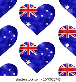 Seamless Pattern With Flag Hearts. Australia