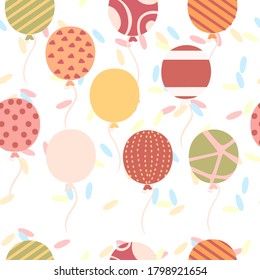 Seamless pattern of flat balloons with different texture pattern flat illustration on white background