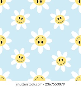 Seamless pattern flower smile background, sweet smile elements in the background fabric pattern T-shirt children men women fashion seamless