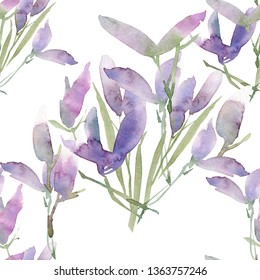 Seamless pattern of flowers. Floral illustration. Botanic atrwork. Violet flowers