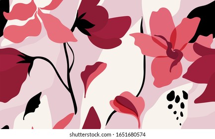 Seamless pattern with flowers and leaves. Beautiful summer print - Powered by Shutterstock